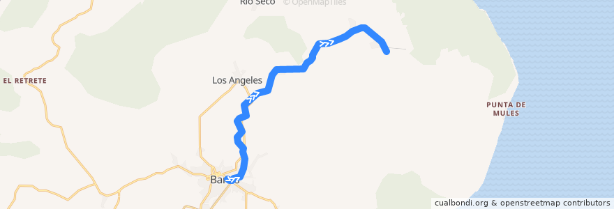 Mapa del recorrido Ferrobús Cañada Honda de la línea  en Banes.