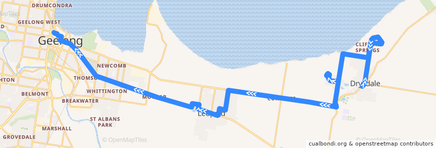 Mapa del recorrido Bus 61: Drysdale => Clifton Springs => Geelong Station de la línea  en City of Greater Geelong.