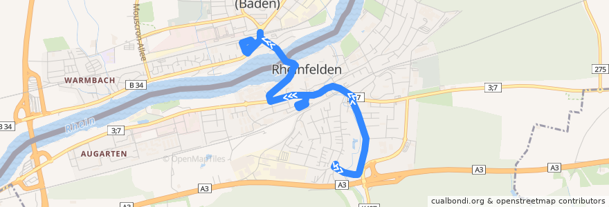 Mapa del recorrido Bus 7312: Rheinfelden (AG), HPS => Rheinfelden (D), Kreiskrankenhaus de la línea  en .