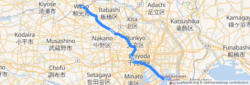 Mapa del recorrido 東京メトロ有楽町線 : 新木場→和光市 de la línea  en 도쿄도.