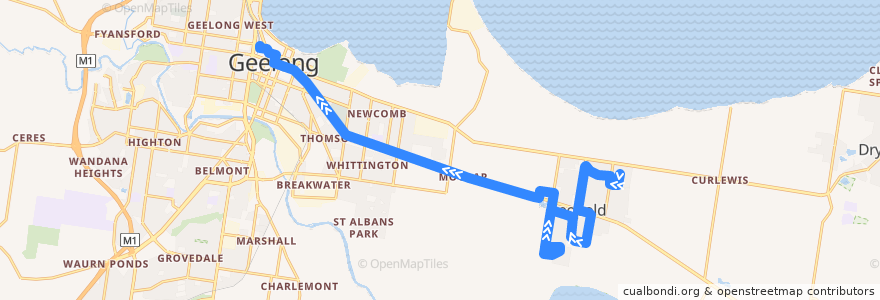 Mapa del recorrido Bus 32: Leopold => Geelong Station de la línea  en City of Greater Geelong.