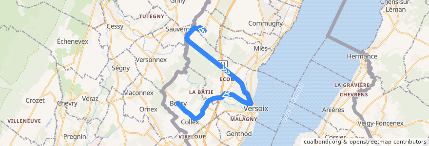 Mapa del recorrido Bus 55: Chavannes-des-Bois → Bossy de la línea  en Genève.