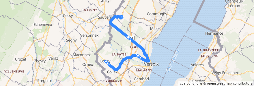 Mapa del recorrido Bus 55: Bossy → Chavannes-des-Bois de la línea  en Genève.