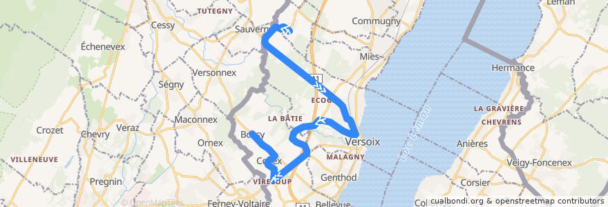 Mapa del recorrido Bus 55: Chavannes-des-Bois → Vireloup → Bossy de la línea  en Genève.