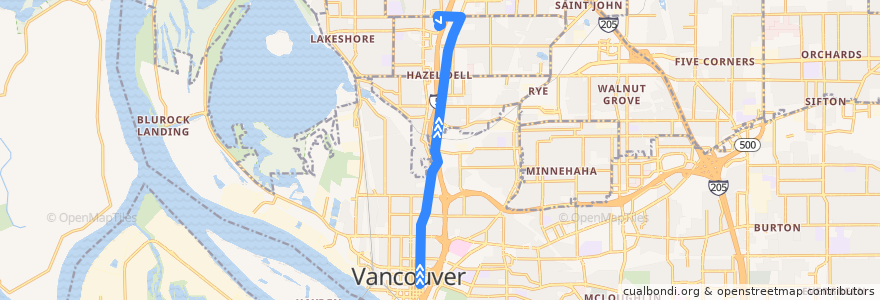 Mapa del recorrido Bus 71: Vancouver City Center => 99th Street Transit Center de la línea  en Clark County.