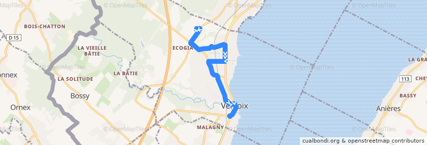 Mapa del recorrido Bus 50: Versoix-Centre Sportif → Versoix-La Scie de la línea  en Versoix.