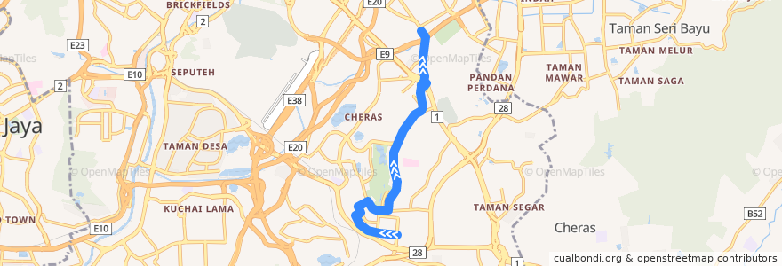 Mapa del recorrido T400: Bdr Tun Razak => LRT Maluri de la línea  en 蕉赖.