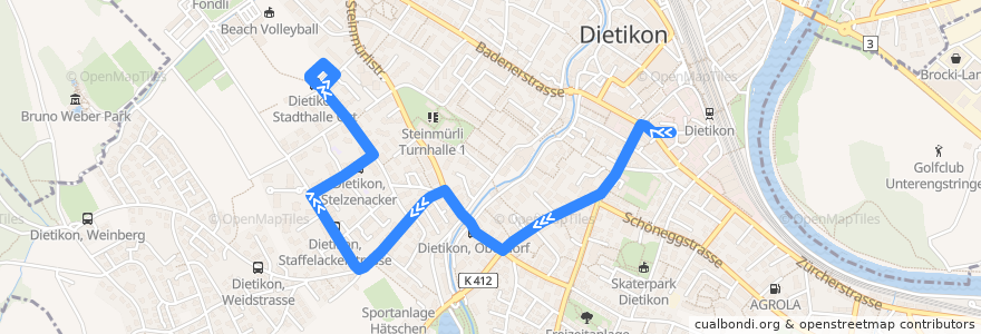 Mapa del recorrido Bus 306: Dietikon, Bahnhofstrasse → Stadthalle Ost de la línea  en Dietikon.