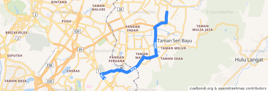 Mapa del recorrido T305: MRT Tmn Midah => Sri Nilam de la línea  en Selangor.