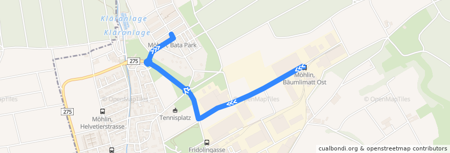 Mapa del recorrido Bus 88: Möhlin, Bäumlimatt Ost => Möhlin, Bata Park de la línea  en Bezirk Rheinfelden.