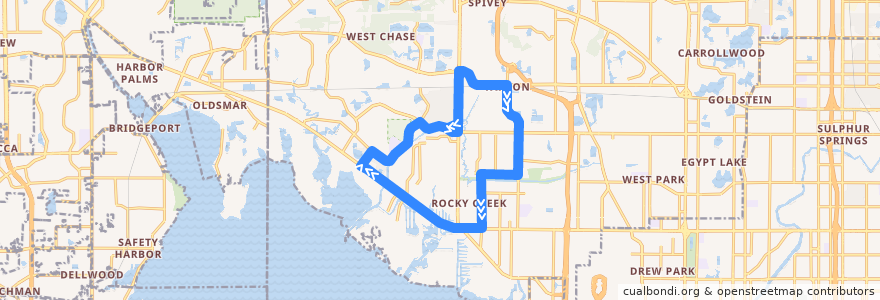 Mapa del recorrido HARTFlex Town 'N Country (route 573) de la línea  en Hillsborough County.