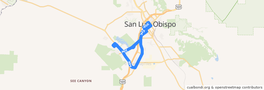 Mapa del recorrido Bus 2B de la línea  en San Luis Obispo.