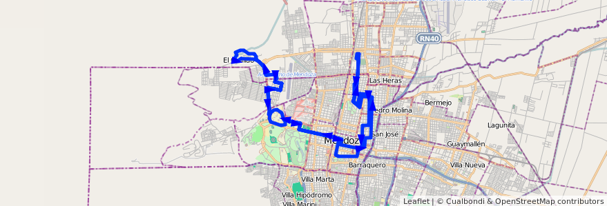 Mapa del recorrido 114-115 - Bº Sanidad - El Challao por Centro  de la línea G03 en メンドーサ州.