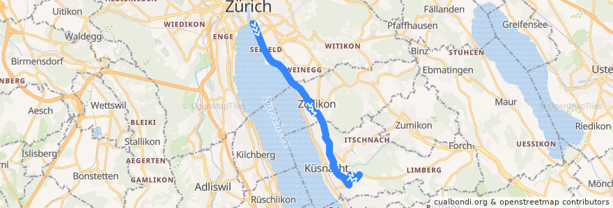 Mapa del recorrido Bus 916: Zürich, Bellevue → Küsnacht ZH, Allmend de la línea  en Zurique.