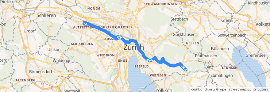 Mapa del recorrido Bus 31: Zürich, Kienastenwies → Bahnhof Altstetten de la línea  en Zürich.