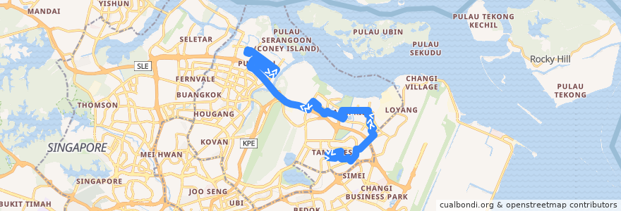 Mapa del recorrido Svc 3 (Tampines Interchange => Punggol Temporary Interchange) de la línea  en Northeast.