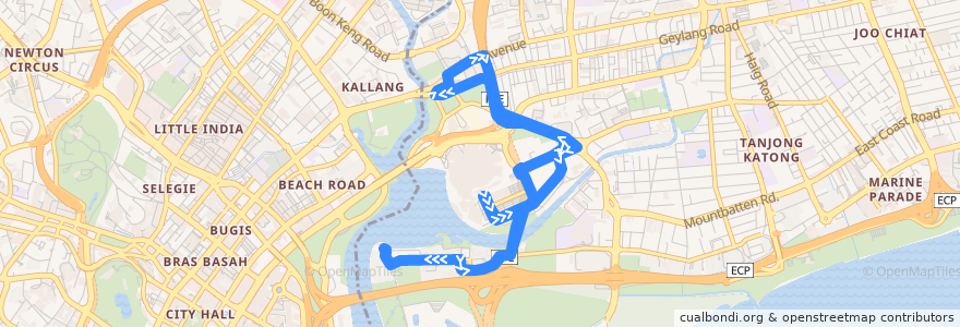 Mapa del recorrido Svc 11 (Lorong 1 Geylang Terminal => Lorong 1 Geylang Terminal) de la línea  en 东南区.