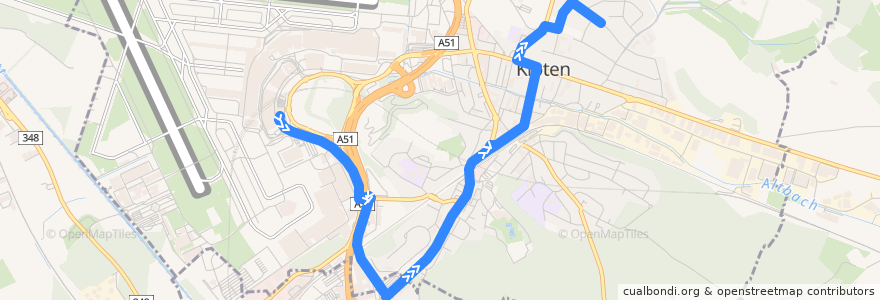 Mapa del recorrido Bus 735: Zürich Flughafen, Bahnhof -> Kloten, Härdlen de la línea  en Kloten.