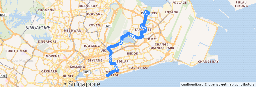 Mapa del recorrido Svc 15 (Pasir Ris Interchange => Pasir Ris Interchange) de la línea  en Singapore.