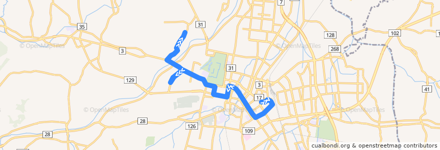 Mapa del recorrido 駒越線 de la línea  en Hirosaki.