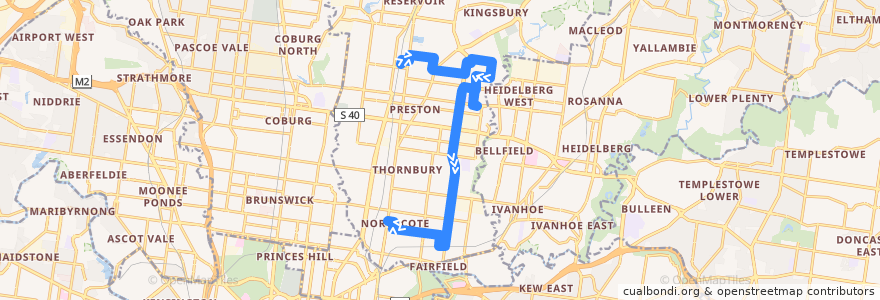 Mapa del recorrido Bus 567: Regent => Northland SC => Northcote de la línea  en City of Darebin.