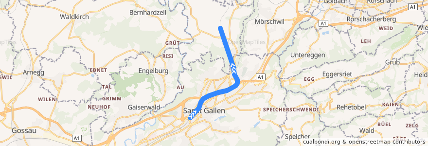 Mapa del recorrido S82: St. Gallen => Wittenbach de la línea  en Wahlkreis St. Gallen.