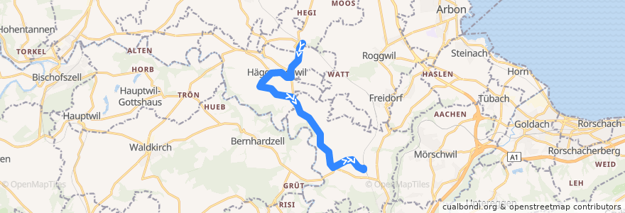 Mapa del recorrido Bus 205: Häggenschwil-Winden, Bahnhof => Wittenbach, Bahnhof de la línea  en Wahlkreis St. Gallen.