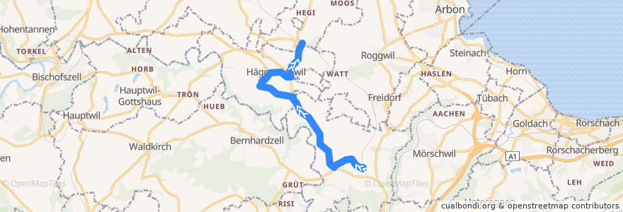 Mapa del recorrido Bus 205: Wittenbach, Bahnhof => Häggenschwil-Winden, Bahnhof de la línea  en Wahlkreis St. Gallen.