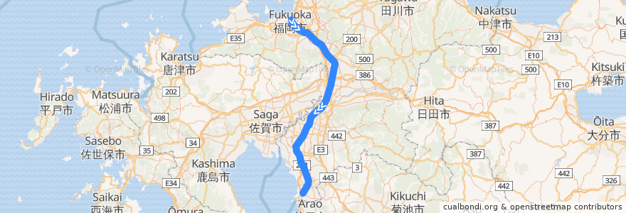 Mapa del recorrido 西日本鉄道天神大牟田線 de la línea  en Prefectura de Fukuoka.