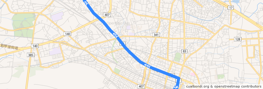 Mapa del recorrido 国際十王バスKM24系統 熊谷駅⇒石原⇒新島車庫 de la línea  en Kumagaya.