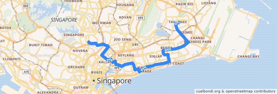 Mapa del recorrido Svc 31 (Tampines Interchange => Toa Payoh Interchange) de la línea  en 싱가포르.