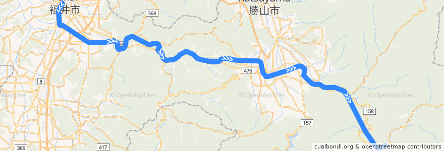 Mapa del recorrido Etsumi-Hoku train de la línea  en 福井県.