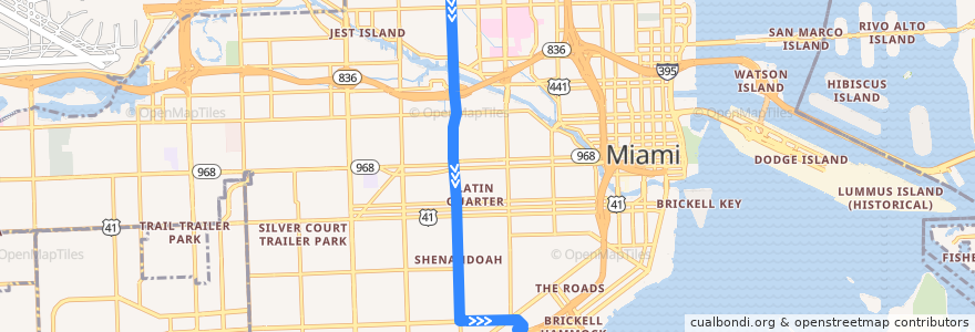 Mapa del recorrido MDT 17: Norwood => Vizcaya Station de la línea  en Майами.