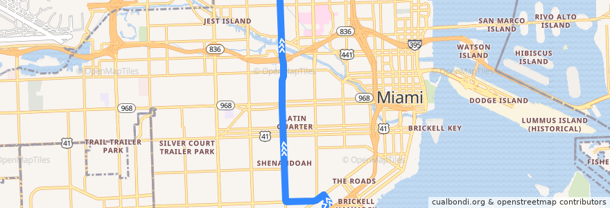 Mapa del recorrido MDT 17: Vizcaya Station => Norwood de la línea  en Miami.