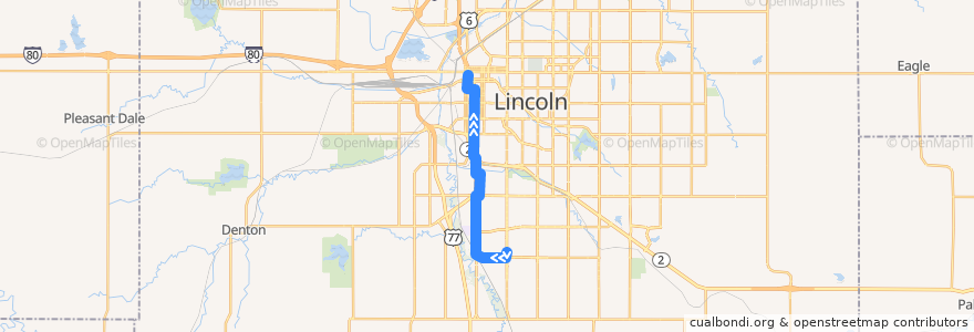 Mapa del recorrido Bus #13 – South 13th - Inbound de la línea  en Lincoln.
