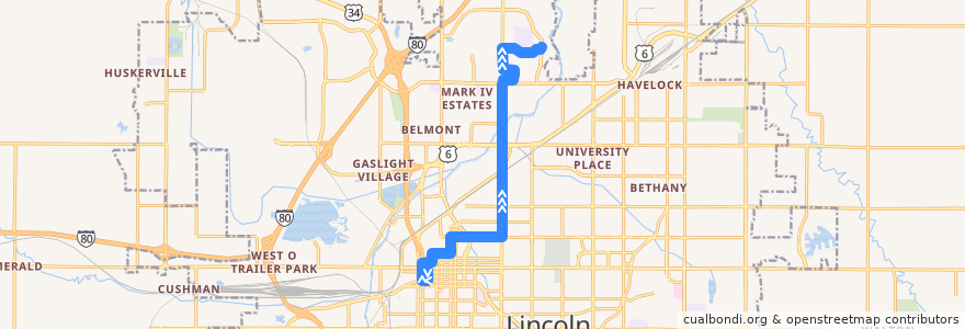 Mapa del recorrido Bus #27 - North 27th - Outbound de la línea  en Lincoln.