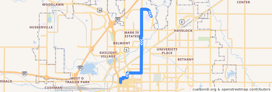 Mapa del recorrido Bus #27 - North 27th - Inbound de la línea  en Lincoln.