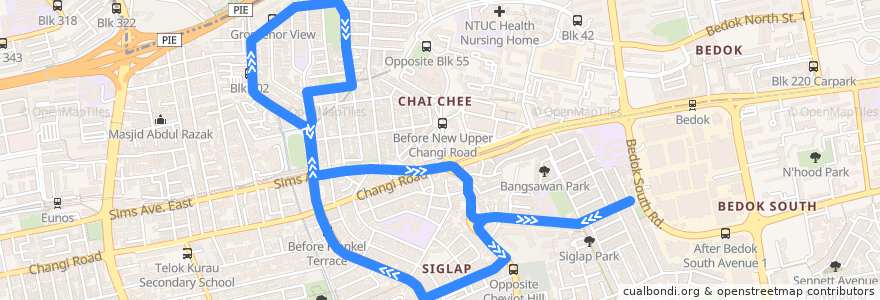 Mapa del recorrido Svc 42 (Kembangan Station => Kembangan Station) de la línea  en Southeast.