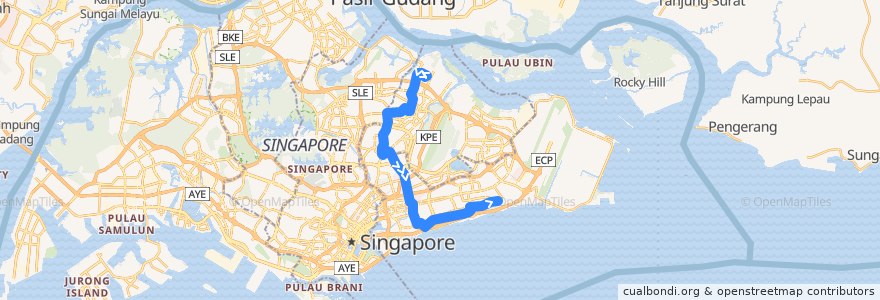 Mapa del recorrido Svc 43 (Punggol Temporary Interchange => Upper East Coast Terminal) de la línea  en Singapour.
