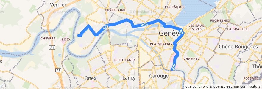 Mapa del recorrido Trolleybus 7: Aubépine → Lignon-Tours de la línea  en جنيف.