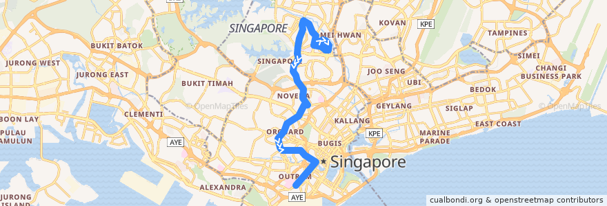 Mapa del recorrido Svc 54 (Bishan Interchange => New Bridge Road Terminal) de la línea  en Central.