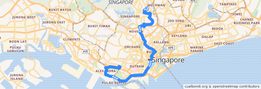 Mapa del recorrido Svc 57 (Bishan Interchange => Bukit Merah Interchange) de la línea  en Central.