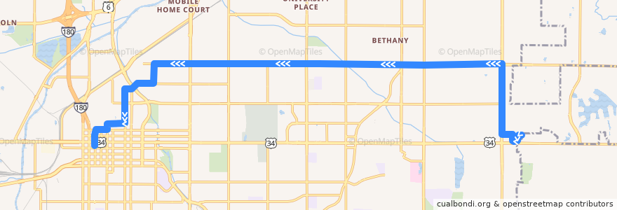 Mapa del recorrido Bus #42 -Bethany - Inbound de la línea  en Lincoln.