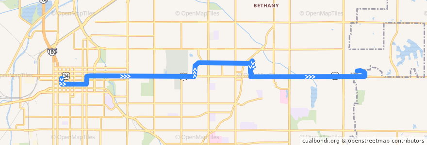 Mapa del recorrido Bus #44 - "O" Street - Outbound de la línea  en Lincoln.
