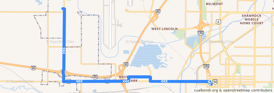 Mapa del recorrido Bus #46 - Arnold Heights - Outbound de la línea  en Lincoln.