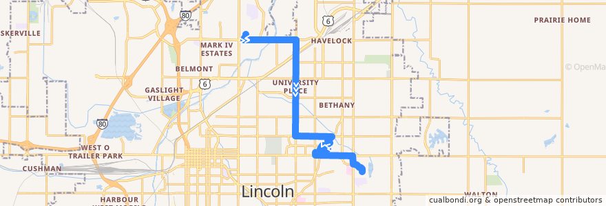 Mapa del recorrido Bus #48 -North 48th - Inbound de la línea  en Lincoln.