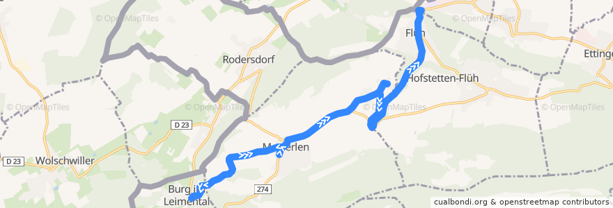 Mapa del recorrido Bus 69: Metzerlen, Challstrasse => Burg im Leimental => Flüh, Bahnhof de la línea  en スイス.