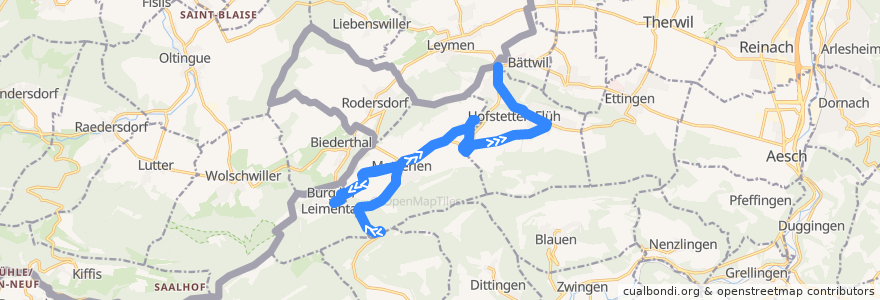 Mapa del recorrido Bus 69: Challhöchi => Burg im Leimental => Flüh, Bahnhof de la línea  en .