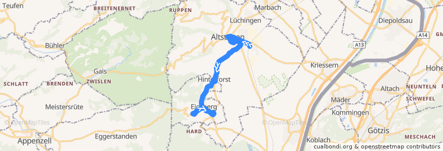 Mapa del recorrido Bus 331: Altstätten SG, Bahnhof => Eichberg, Post de la línea  en Wahlkreis Rheintal.