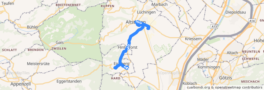 Mapa del recorrido Bus 331: Eichberg, Post => Altstätten SG, Bahnhof de la línea  en Wahlkreis Rheintal.